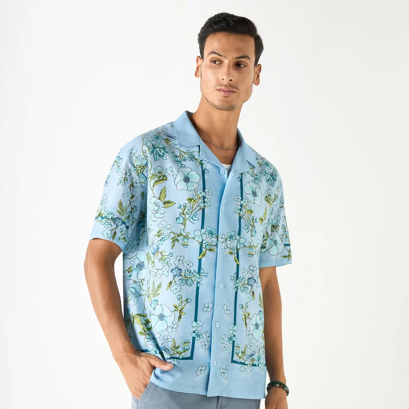 Splash FAV Relaxed Fit Floral Print Shirt with Camp Collar