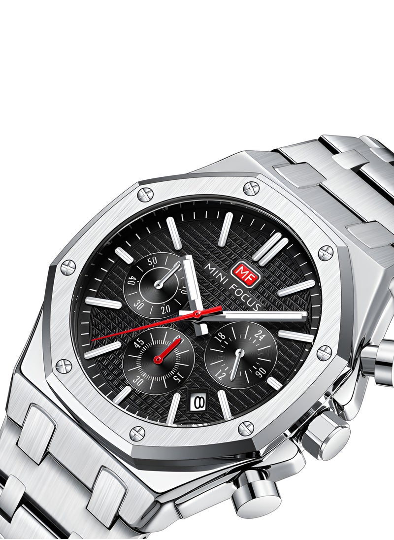 Mini Focus Stainless Steel Chronograph Watch - Black Dial