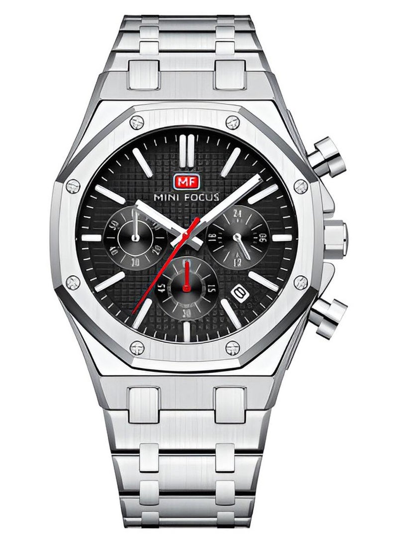 ميني فوكاس ساعة ميني فوكس كرونوغراف من الفولاذ المقاوم للصدأ - مينا سوداء - Image 1