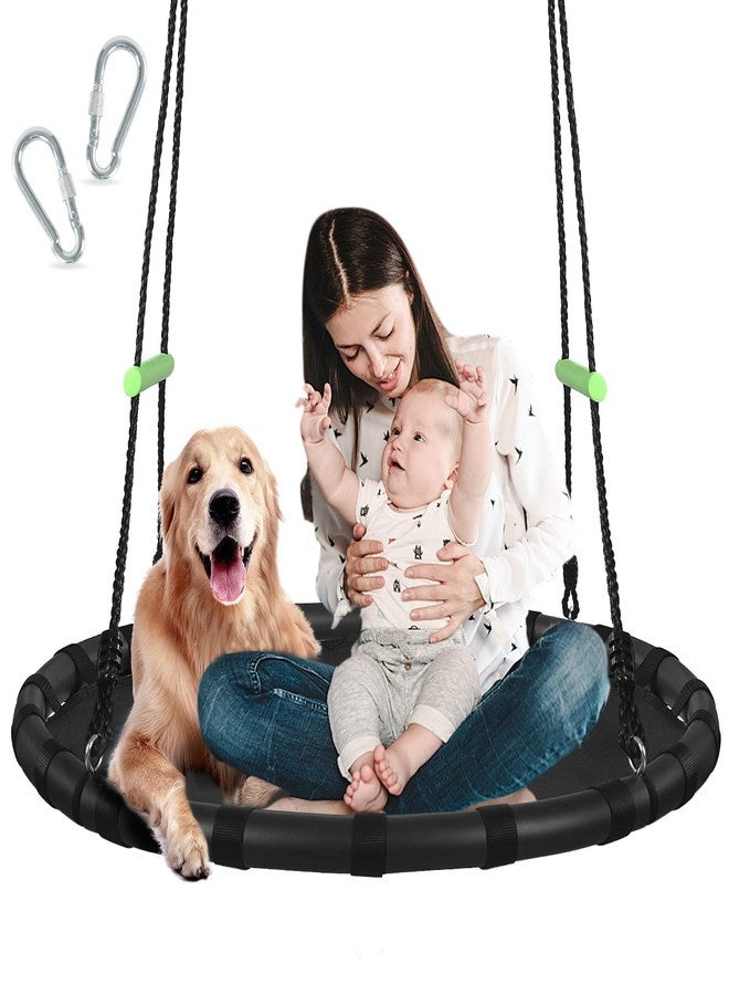 ZBZBML Tree Swing with PP Mat - Durable, Safe, and Easy to Install,Black Outdoor Saucer Swing,Flying Saucer Web Circle Swing for Yard Garden Playground Park (40 inches Diameter) - Image 1