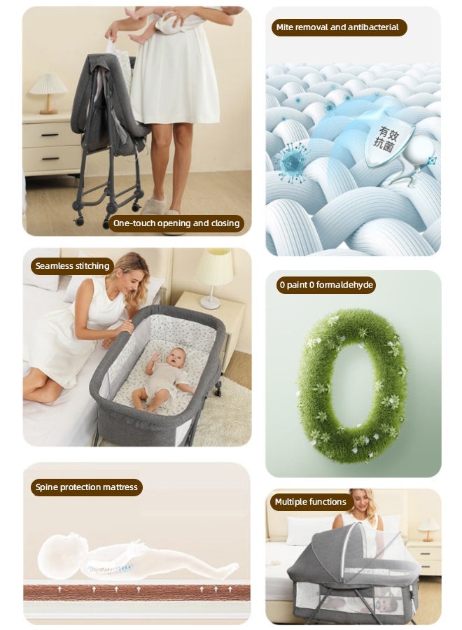 Soft Touch 3 In 1Baby Bedside Crib,Toddler Bed Bassinet, Portable Baby Crib With Storage Basket, Baby Rocker Toddler Bedside Sleeper with Mosquito Net Cover - Image 3