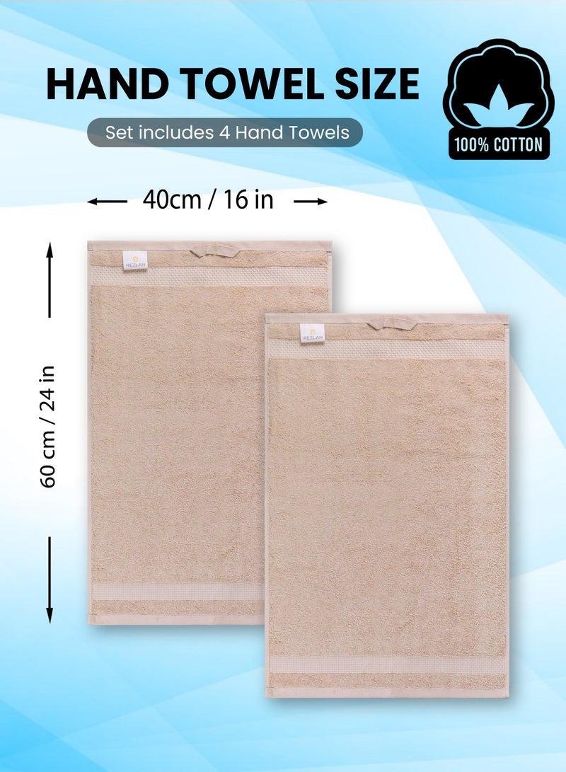 REZLAN UAE REZLAN Premium 4-Piece Hand Towel Set - 100% Cotton (40×60 cm/16×24 in) - Soft & Absorbent - SAND  - Image 3