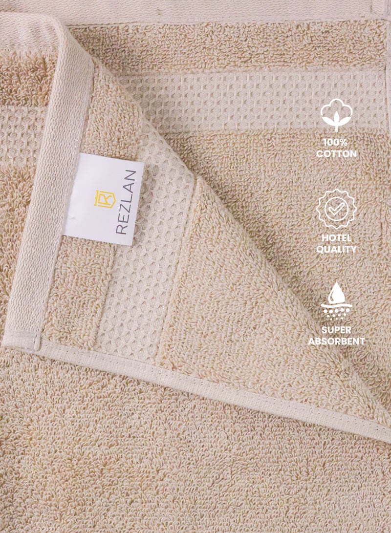 REZLAN UAE REZLAN Premium 4-Piece Hand Towel Set - 100% Cotton (40×60 cm/16×24 in) - Soft & Absorbent - SAND  - Image 4