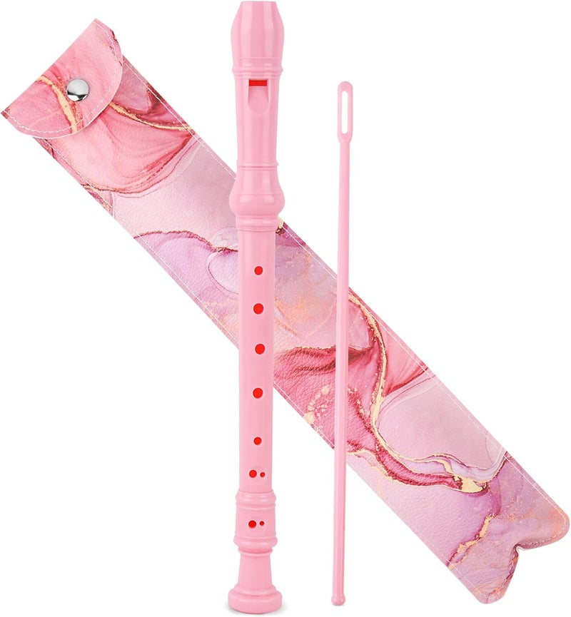 Jasenna Recorder Instrument for Beginner Adults,8-Hole Soprano Descant Recorder Music Flute with with Cleaning Rod & Leather Case For Home Entertainment(2-Pink Splash-ink） - Image 1