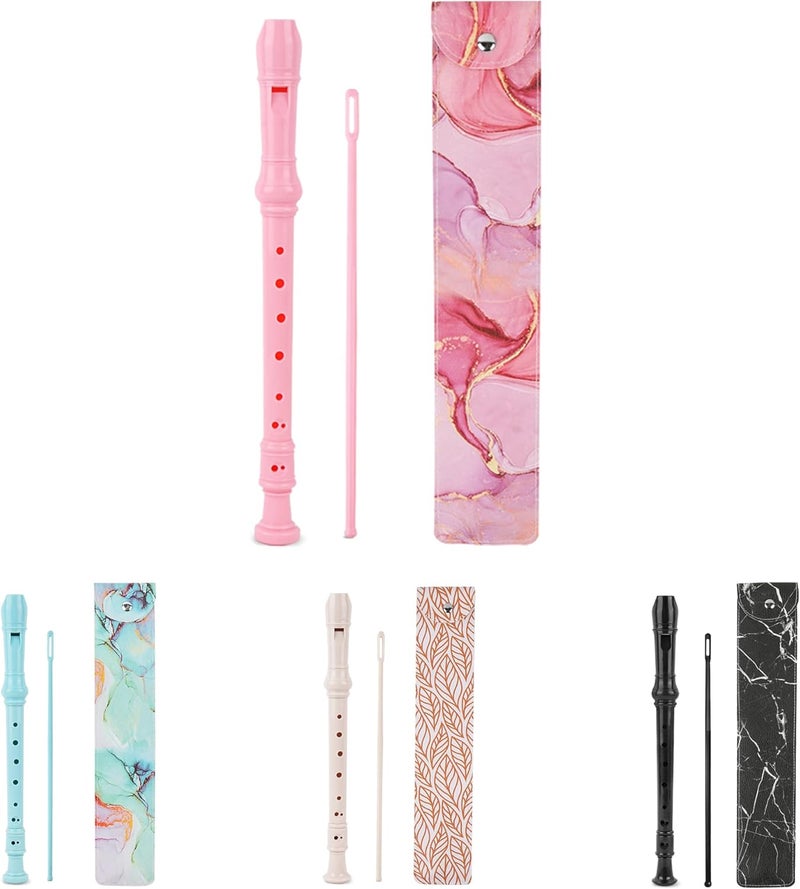 Jasenna Recorder Instrument for Beginner Adults,8-Hole Soprano Descant Recorder Music Flute with with Cleaning Rod & Leather Case For Home Entertainment(2-Pink Splash-ink） - Image 2