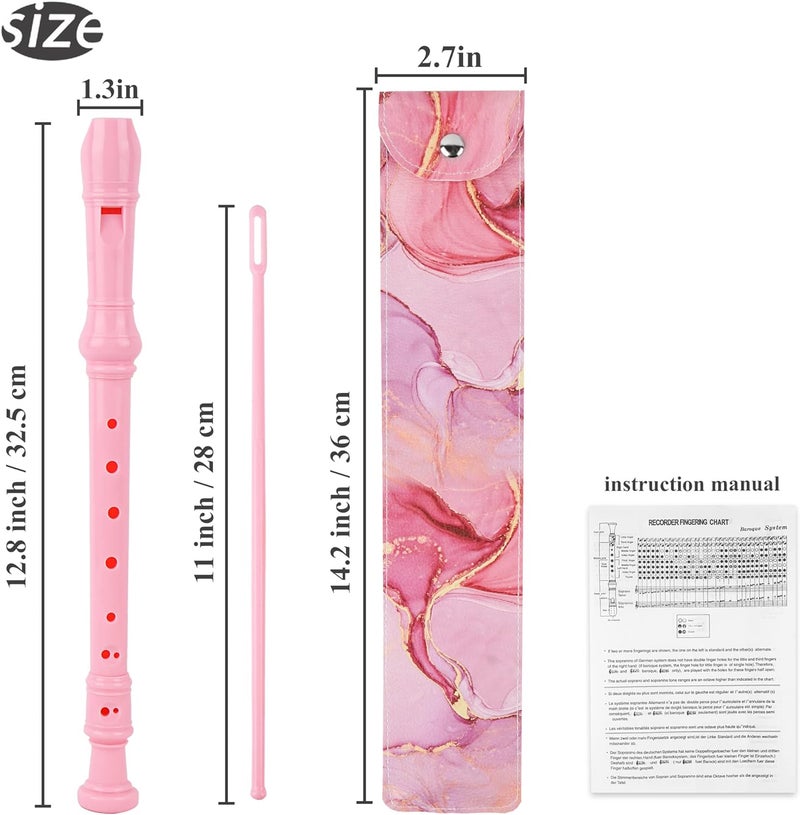 Jasenna Recorder Instrument for Beginner Adults,8-Hole Soprano Descant Recorder Music Flute with with Cleaning Rod & Leather Case For Home Entertainment(2-Pink Splash-ink） - Image 3