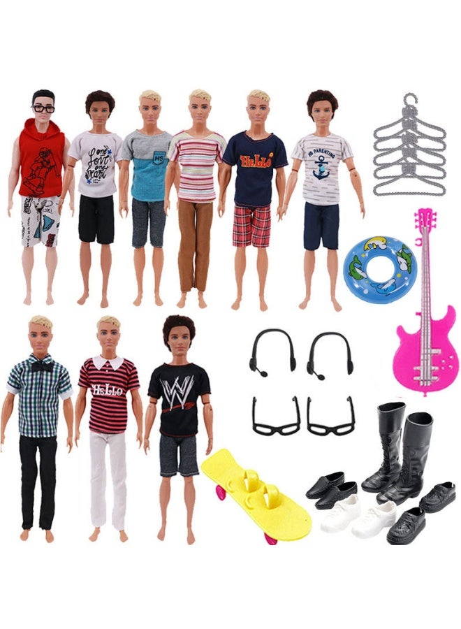 DUNISO 30 قطعة مجموعة ملابس وإكسسوارات دمى كين، ملابس دمى متوافقة مع ملابس وإكسسوارات دمى كين، مجموعة تصميم أزياء لدمية بطول 11.5 بوصة، سهلة الارتداء والإزالة، هدية للفتيات - Image 1