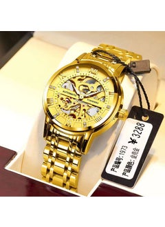 Generic New Mens Hollow Automatic Watch Calendar Waterproof Luminous Large DialHollow mechanical watch-gold belt gold surface Hollow mechanical watch-gold belt gold surface 