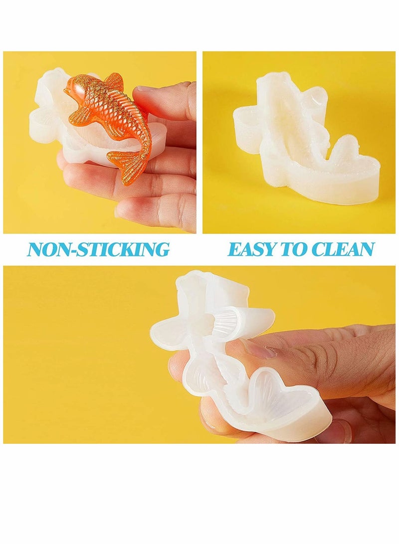SYOSI Resin Casting Molds, Koi Fish Silicone Resin Moulds Koi Goldfish DIY Pendant Silicone Resin Mold Fish Fondant Mold with Twelve Color Sequins for DIY Pendant Charms Making Jewelry, 3 Pieces - Image 3