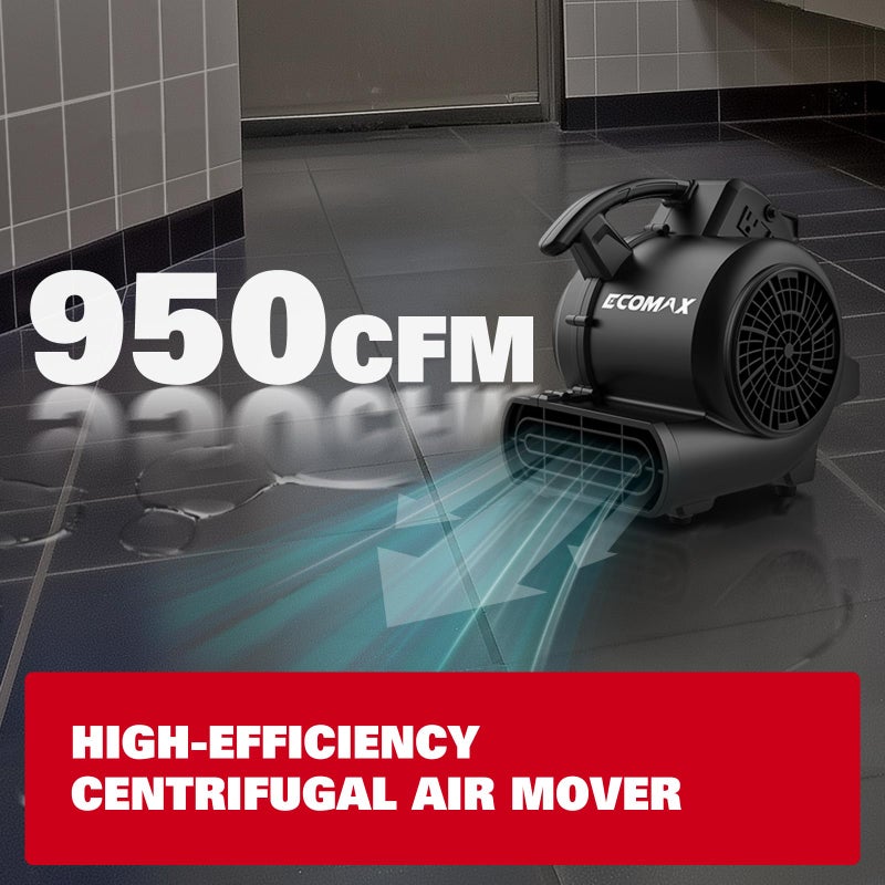 ECOMAX مروحة هواء، 950 CFM، مروحة أرضية، مجفف سجاد، مروحة نفخ، 3 سرعات، 3 زوايا نفخ، سلسلة دائرية، وظيفة توقيت، لاستعادة الأضرار الناتجة عن المياه، الفيضانات، السباكة، الصالة الرياضية والمنزل، EMAM1090A - Image 2