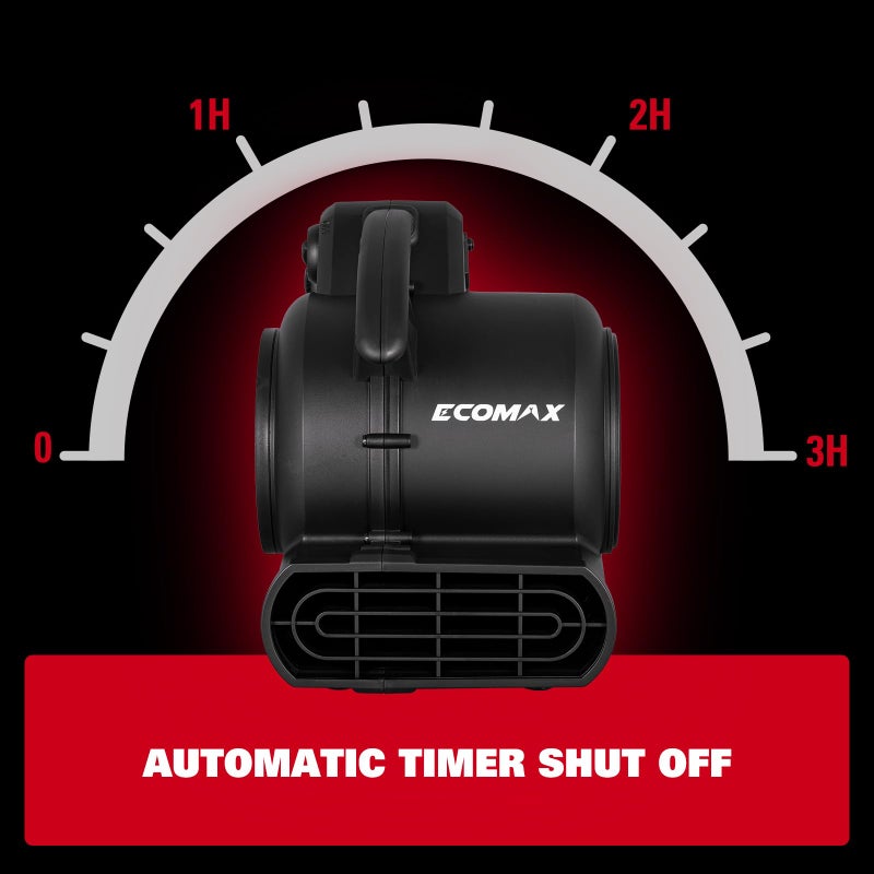 ECOMAX مروحة هواء، 950 CFM، مروحة أرضية، مجفف سجاد، مروحة نفخ، 3 سرعات، 3 زوايا نفخ، سلسلة دائرية، وظيفة توقيت، لاستعادة الأضرار الناتجة عن المياه، الفيضانات، السباكة، الصالة الرياضية والمنزل، EMAM1090A - Image 4