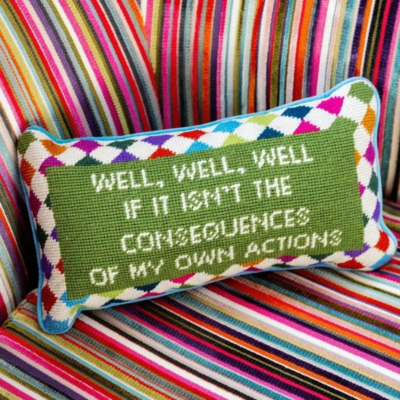 FURBISH Needlepoint Decorative Throw Pillow - Well Well Well - 8" x 14" - Small Embroidered Accent Pillow for Bed, Chair, Couch, Sofa - Eclectic Home Decor - Image 3