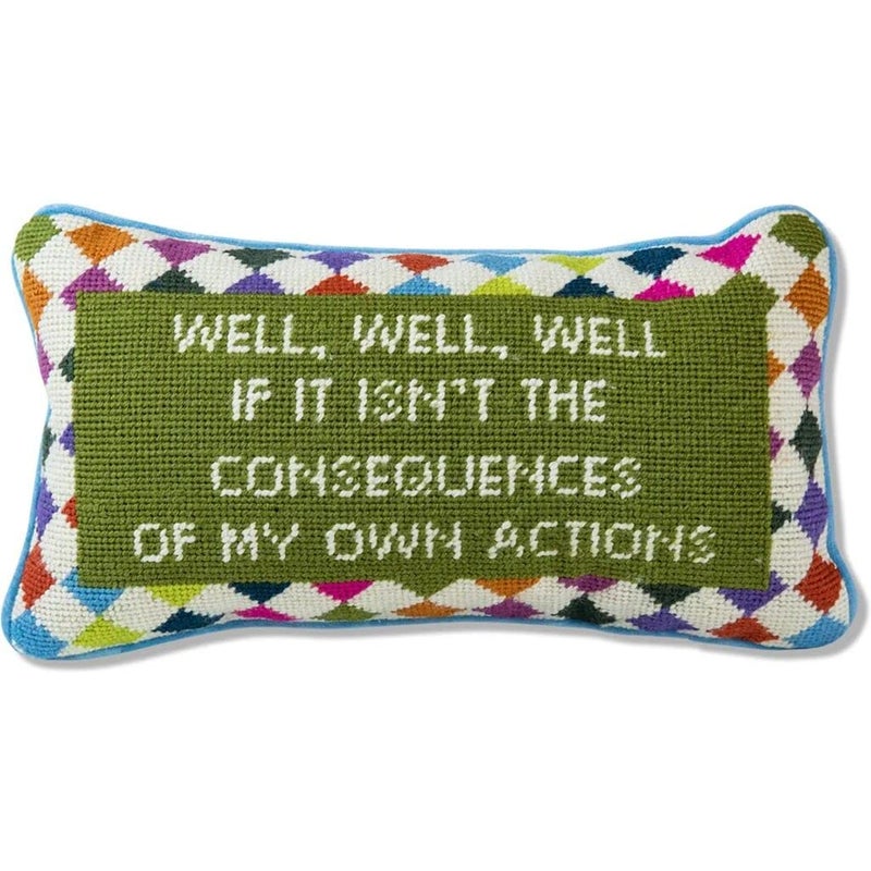 FURBISH Needlepoint Decorative Throw Pillow - Well Well Well - 8" x 14" - Small Embroidered Accent Pillow for Bed, Chair, Couch, Sofa - Eclectic Home Decor - Image 1