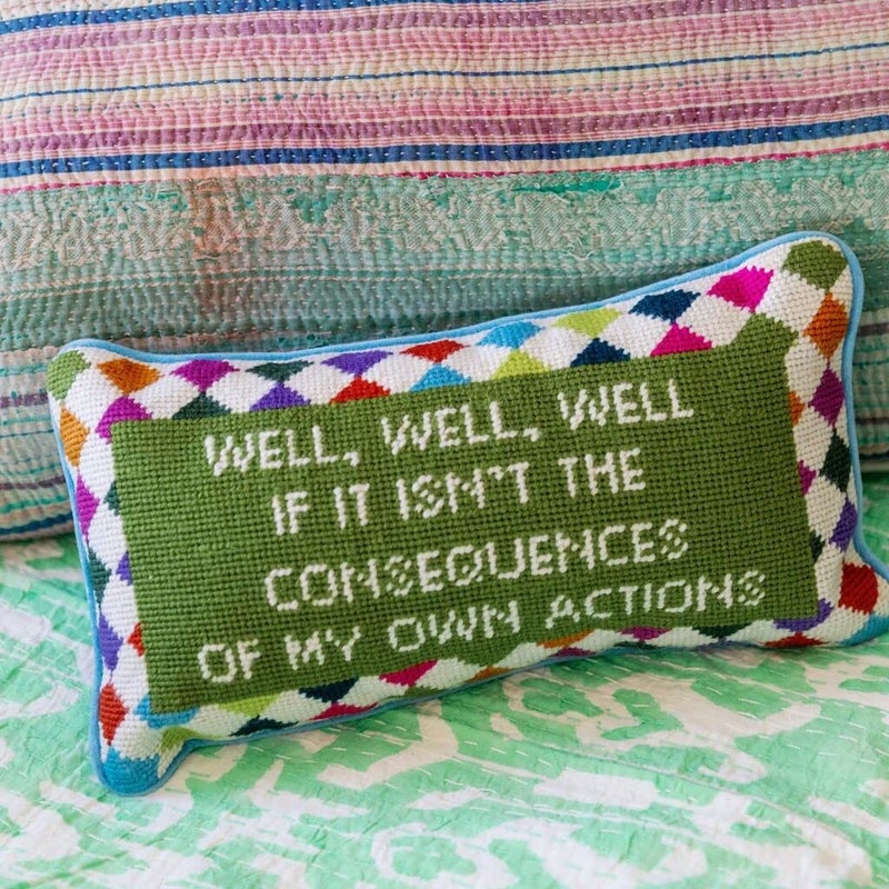 FURBISH Needlepoint Decorative Throw Pillow - Well Well Well - 8" x 14" - Small Embroidered Accent Pillow for Bed, Chair, Couch, Sofa - Eclectic Home Decor - Image 4