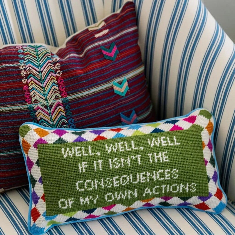FURBISH Needlepoint Decorative Throw Pillow - Well Well Well - 8" x 14" - Small Embroidered Accent Pillow for Bed, Chair, Couch, Sofa - Eclectic Home Decor - Image 5