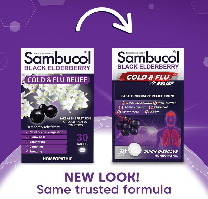 Sambucol Cold and Flu Relief Tablets Homeopathic Cold Medicine Cold Remedy for Adults Black Elderberry for Colds Zinc Cold Remedy 30 Count - Image 2