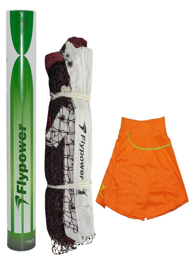 FLYPOWER Badminton Feather Shuttle Cock Green with NET 850 MEHROON and Skirt UTARI Orange Size J-1 - Image 1
