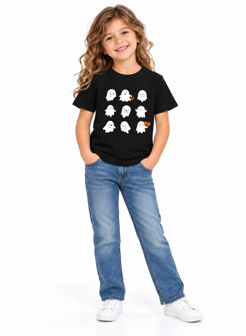 بيبي كلو Kids Black Cute Ghosts Halloween Cotton T-Shirt