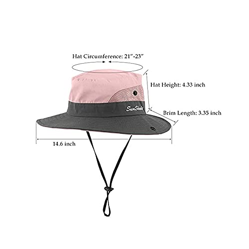 Pogah Women's Summer Sun-Hat Ponytail - Outdoor UV-Protection Mesh Wide Brim Foldable Hat with Ponytail Hole (Pink) - Image 2