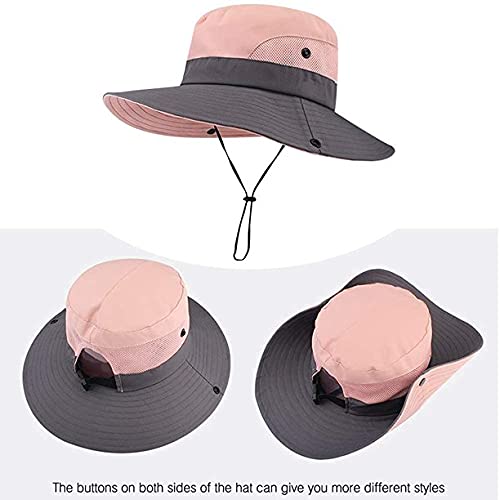 Pogah Women's Summer Sun-Hat Ponytail - Outdoor UV-Protection Mesh Wide Brim Foldable Hat with Ponytail Hole (Pink) - Image 4