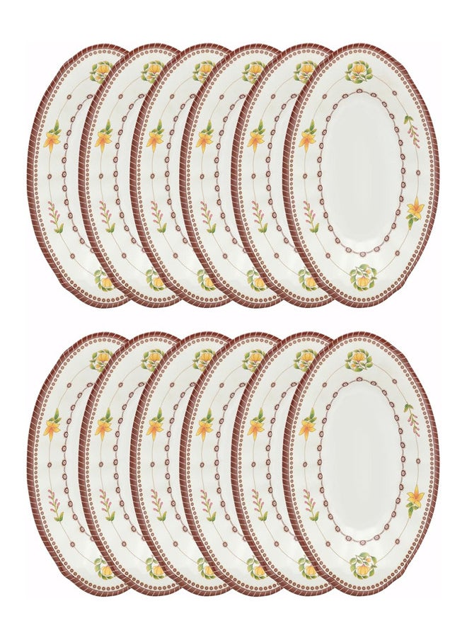 Narjis 12-Piece Melamine Deep Oval Side Plate Set 22CM White/Maroon  - Image 1