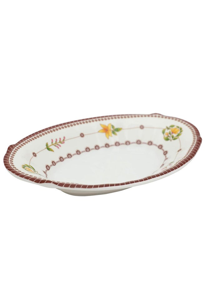 Narjis 12-Piece Melamine Deep Oval Side Plate Set 22CM White/Maroon  - Image 2
