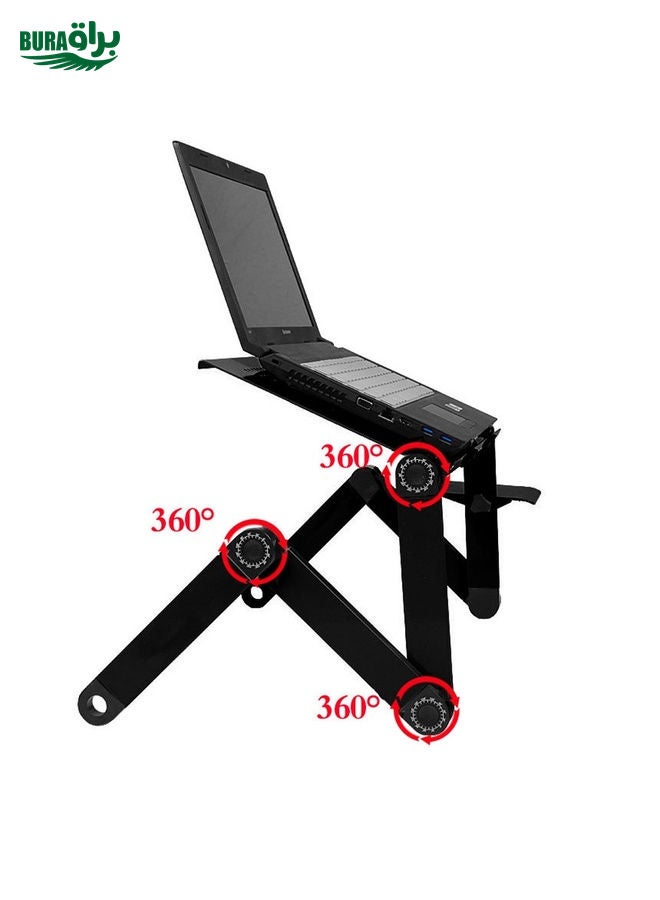 BURAQ Portable 360 Degree Adjustable Foldable Aluminium Alloy Desk Stand with Mouse Pad for Laptop / Notebook, without CPU Fans(Black)  - Image 3