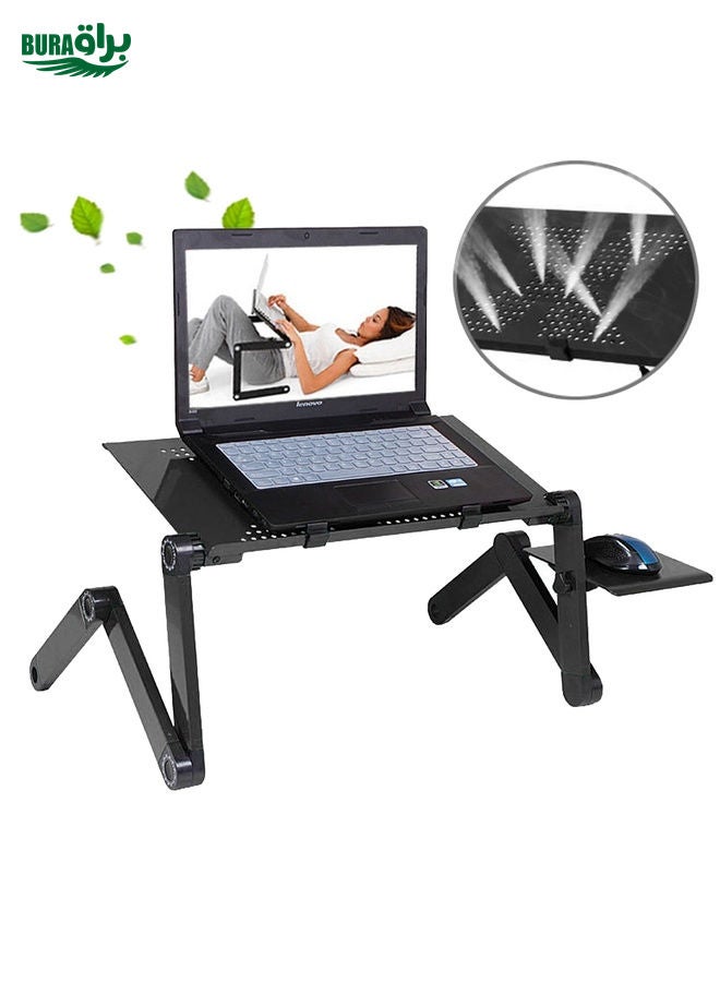 BURAQ Portable 360 Degree Adjustable Foldable Aluminium Alloy Desk Stand with Mouse Pad for Laptop / Notebook, without CPU Fans(Black)  - Image 1