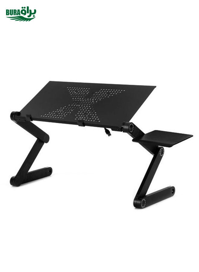 BURAQ Portable 360 Degree Adjustable Foldable Aluminium Alloy Desk Stand with Mouse Pad for Laptop / Notebook, without CPU Fans(Black)  - Image 2