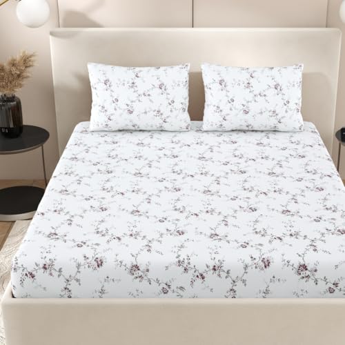 Plumora Double Bed Cotton Bedsheet Queen Size 90x100, 100% Pure Cotton Bed Sheet with 2 Pillow Covers, 240 TC Soft Breathable Floral Design – (Floral Purple) - Image 5