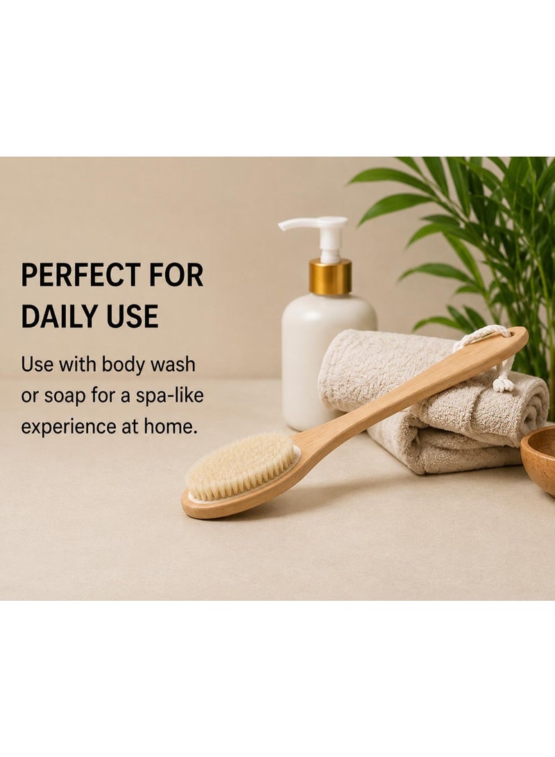 Shower Brush with Soft and Stiff Bristles, Exfoliating Skin and A Soft Scrub, Brush Head for Wet or Dry Brushing, Specially Long Wooden Handle Cleans The Body Easily - Image 3