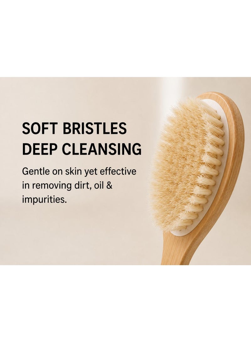 Shower Brush with Soft and Stiff Bristles, Exfoliating Skin and A Soft Scrub, Brush Head for Wet or Dry Brushing, Specially Long Wooden Handle Cleans The Body Easily - Image 5