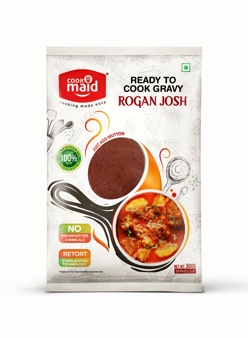 COOKMAID | Rogan Josh | Ready to Cook | Just add Fresh Mutton, Chicken, Meat | No Preservatives | No Chemical | Vegetarian | Instant Gravy | Easy Cooking | Authentic,Traditional Recipe | 300gm - Image 1