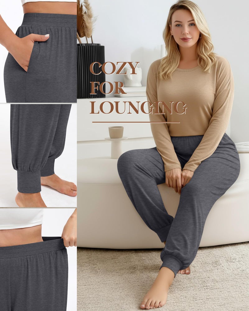 Evervibe 3 Pack Women's Plus Size Yoga Joggers, Comfy High Waisted Lounge Pants Loose Casual Sweatpants Pajama with Pockets(Navy, Dark Gray, Black,3X-Large) - Image 4