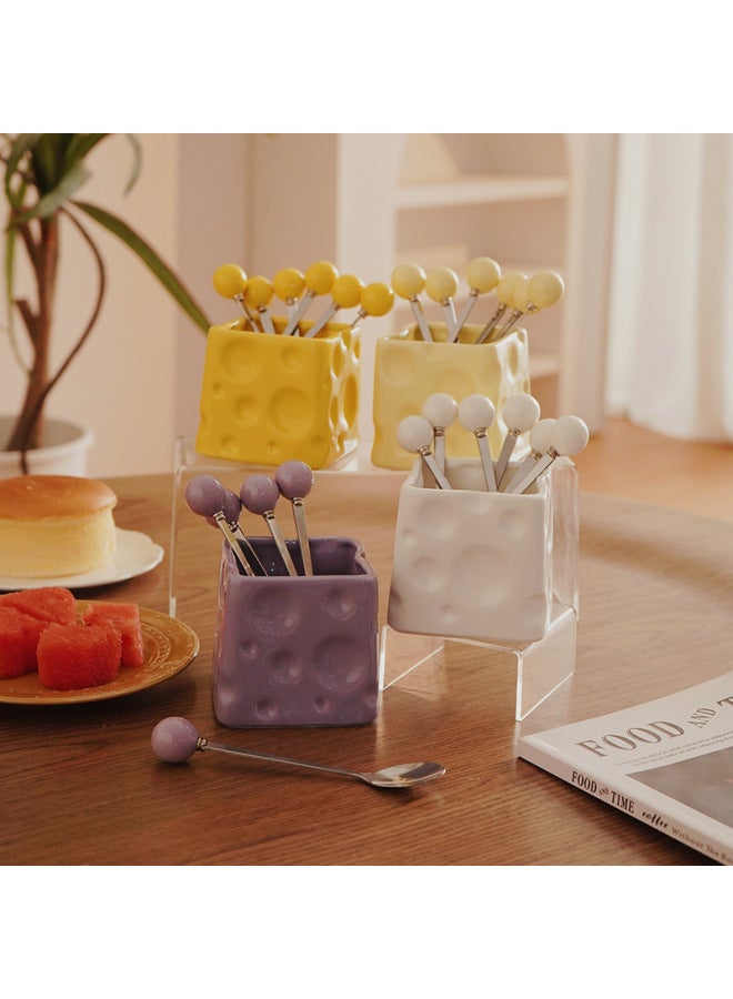 Cream Style Advanced Fruit Fork Suit Multi-purpose Ceramic Cheese Storage Can Bar Decoration Good Hand Ceremony-Specification:Sakura Pink Fork - Image 2