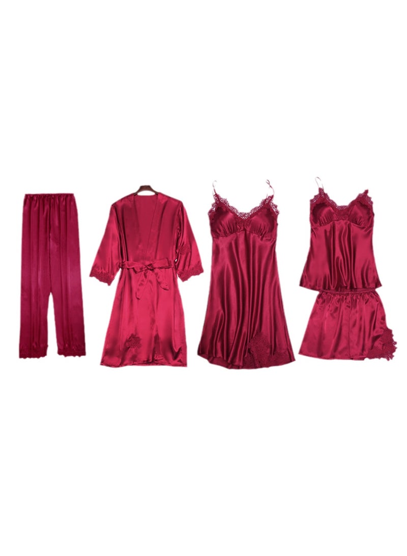 5pcs women's pajamas with imitation silk pajamas suspenders shorts pajamas set - Image 1