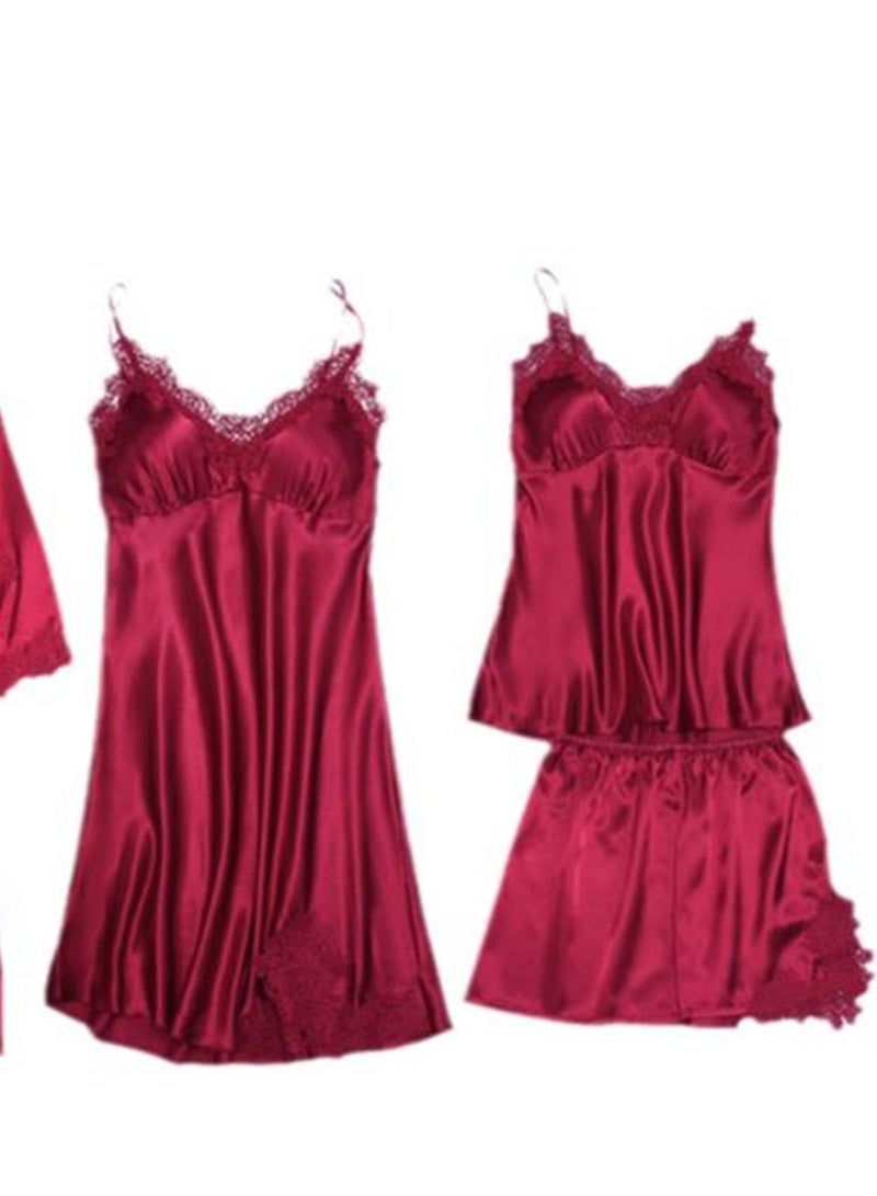 5pcs women's pajamas with imitation silk pajamas suspenders shorts pajamas set - Image 3