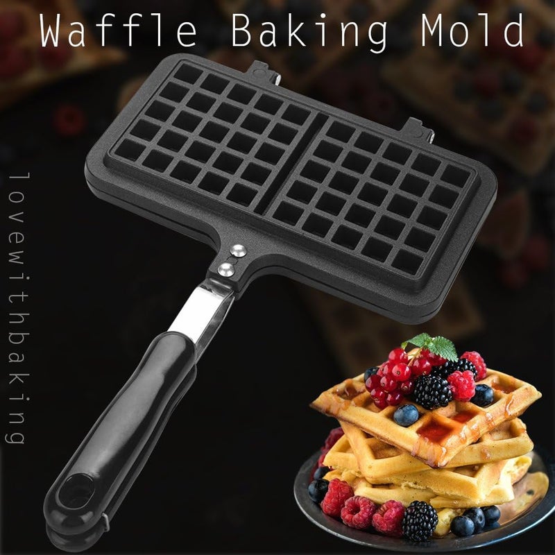 comfrt Stovetop Waffle Maker, Dual Head Non-stick Cast Iron Belgian Waffle Maker for Panini Sandwich Toaster Breakfast Snacks, 13.19 x 8.46in - Image 3
