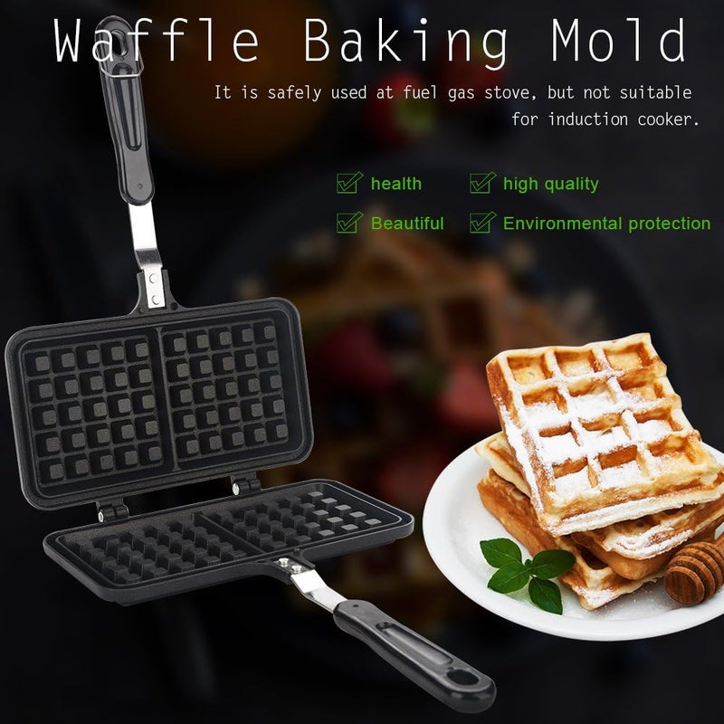 comfrt Stovetop Waffle Maker, Dual Head Non-stick Cast Iron Belgian Waffle Maker for Panini Sandwich Toaster Breakfast Snacks, 13.19 x 8.46in - Image 2