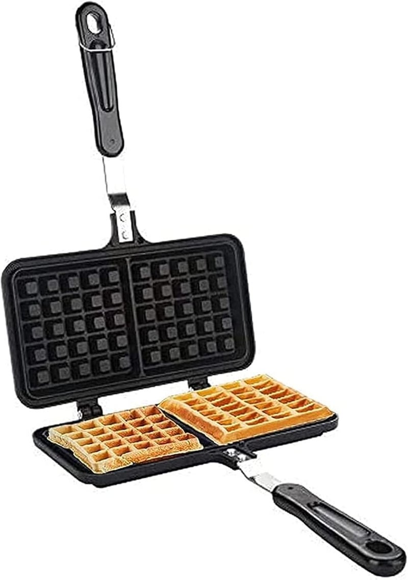 comfrt Stovetop Waffle Maker, Dual Head Non-stick Cast Iron Belgian Waffle Maker for Panini Sandwich Toaster Breakfast Snacks, 13.19 x 8.46in - Image 1