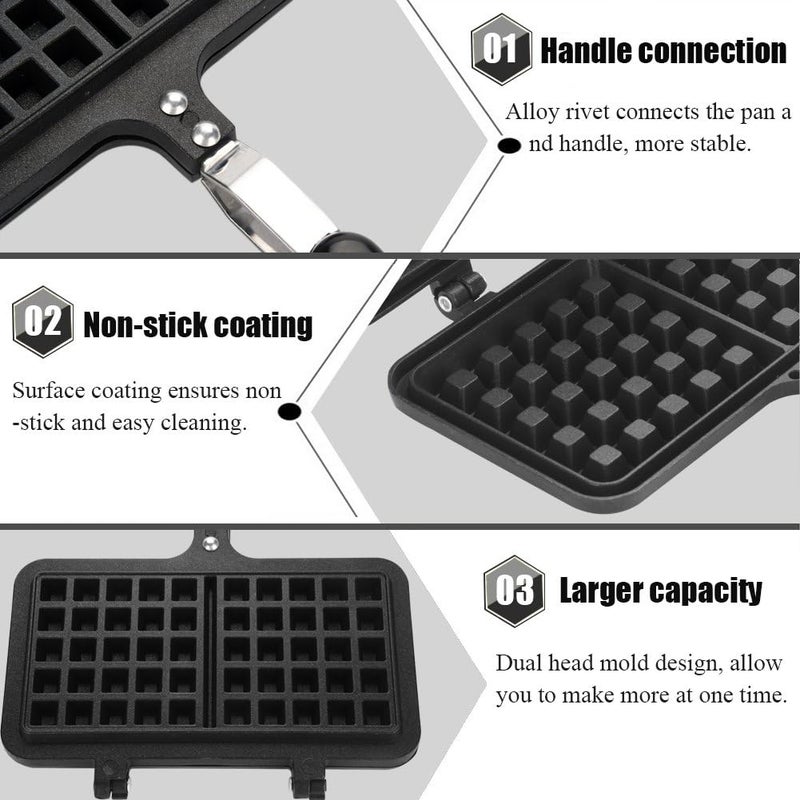 comfrt Stovetop Waffle Maker, Dual Head Non-stick Cast Iron Belgian Waffle Maker for Panini Sandwich Toaster Breakfast Snacks, 13.19 x 8.46in - Image 5