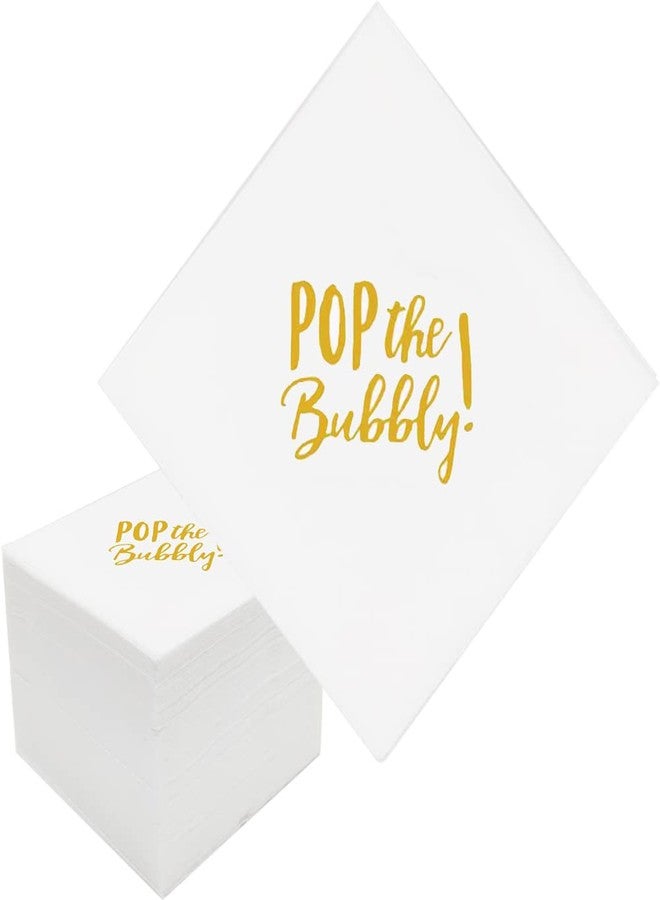 Geloar Pop the Bubbly Cocktail Napkins, 100 Pack Gold Pop the Bubbly Paper Cocktail Beverage Napkins in Bulk for Wedding Anniversary Graduation Birthday Bachelorette Bridal Shower | 2-Ply, 5x5 Inches - Image 1