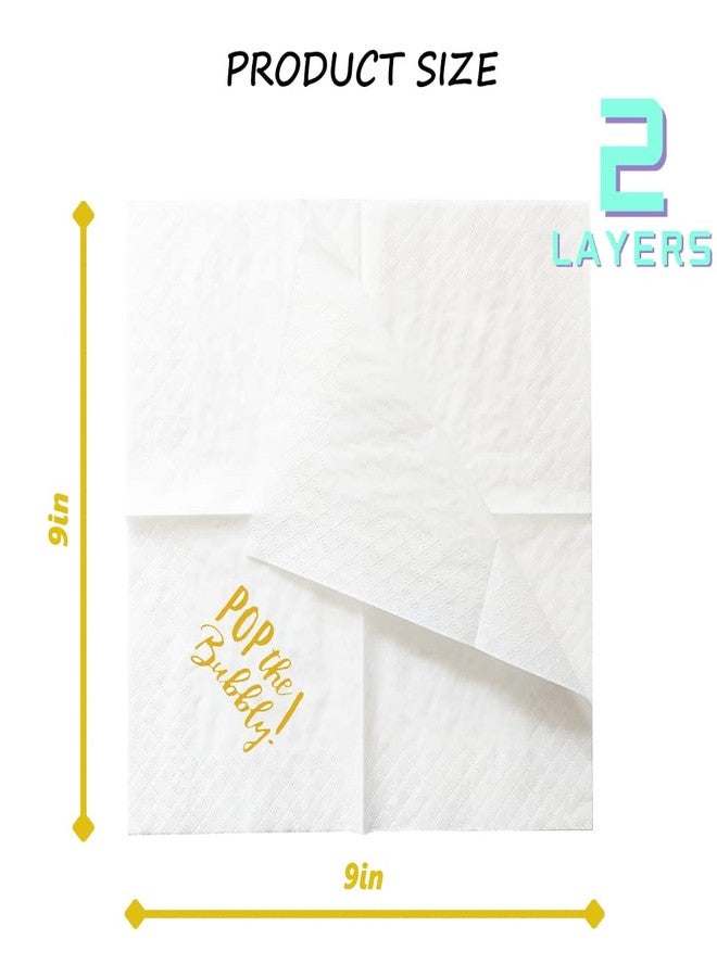 Geloar Pop the Bubbly Cocktail Napkins, 100 Pack Gold Pop the Bubbly Paper Cocktail Beverage Napkins in Bulk for Wedding Anniversary Graduation Birthday Bachelorette Bridal Shower | 2-Ply, 5x5 Inches - Image 3