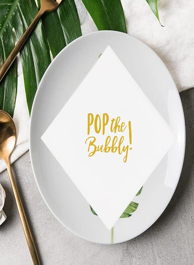 Geloar Pop the Bubbly Cocktail Napkins, 100 Pack Gold Pop the Bubbly Paper Cocktail Beverage Napkins in Bulk for Wedding Anniversary Graduation Birthday Bachelorette Bridal Shower | 2-Ply, 5x5 Inches - Image 4