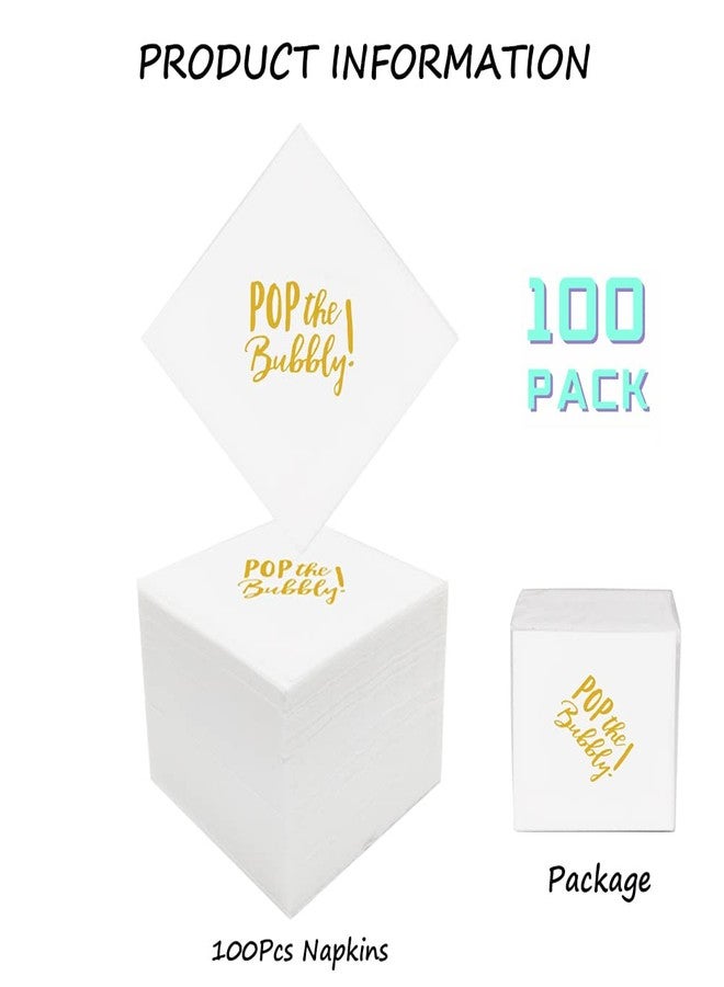 Geloar Pop the Bubbly Cocktail Napkins, 100 Pack Gold Pop the Bubbly Paper Cocktail Beverage Napkins in Bulk for Wedding Anniversary Graduation Birthday Bachelorette Bridal Shower | 2-Ply, 5x5 Inches - Image 2