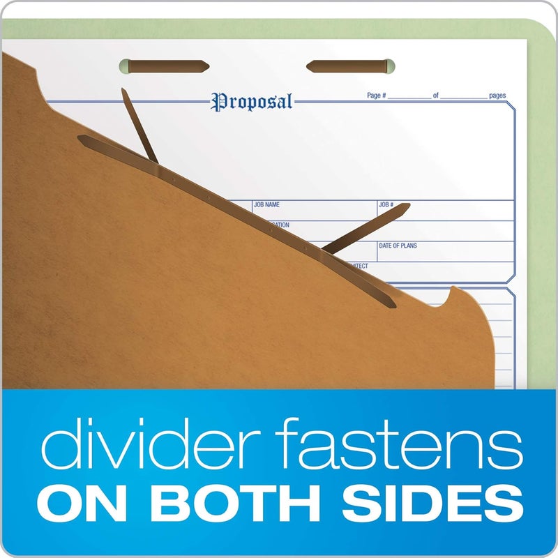 Pendaflex Recycled Classification File Folders, 1 Divider, 2" Embedded Fasteners, 2/5 Tab Cut, Legal Size, Light Green, Box of 10 (28776R) - Image 4