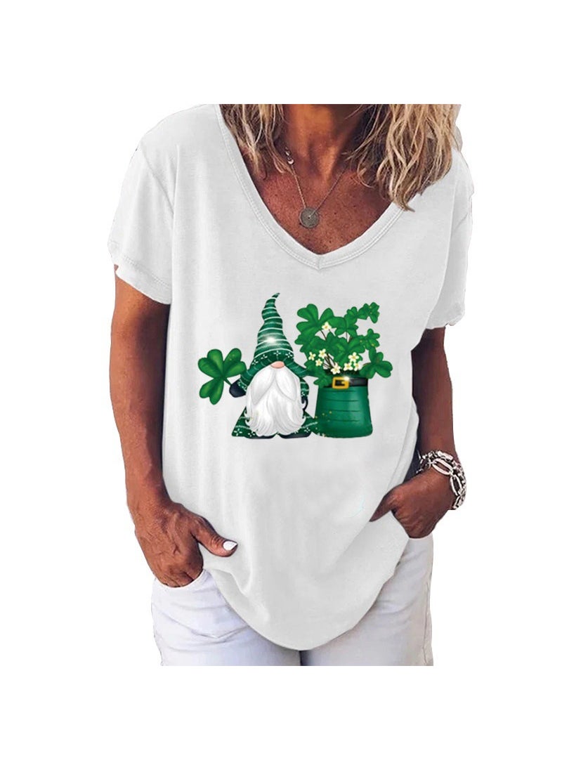 Generic - Womens V-neck Short-sleeved T-shirt Independent Station Christmas Europe And America Fashion Polyester Fiber Loose Fit Street Style White - Image 1