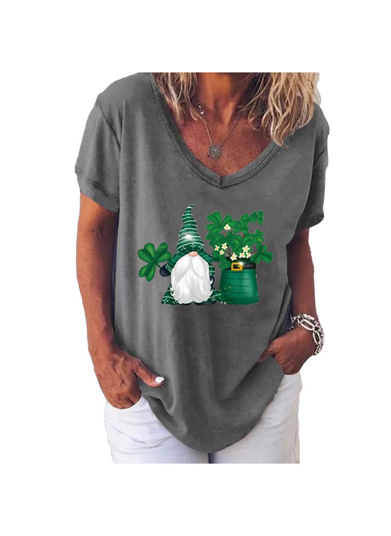 Generic - Womens V-neck Short-sleeved T-shirt Independent Station Christmas Europe And America Fashion Polyester Fiber Loose Fit Street Style White - Image 1