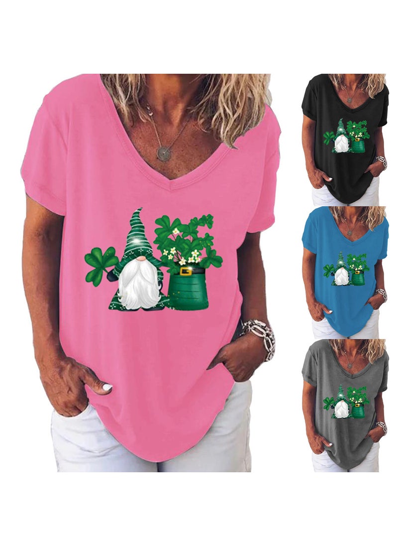 Generic - Womens V-neck Short-sleeved T-shirt Independent Station Christmas Europe And America Fashion Polyester Fiber Loose Fit Street Style White - Image 1