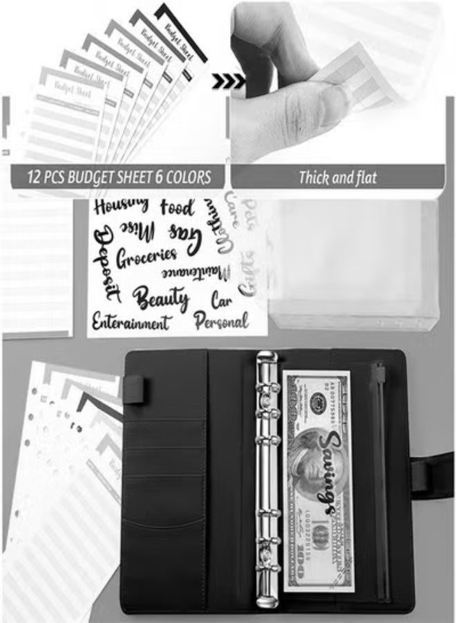 KLNAMAEAAN A6 Loose Leaf Folder Hand Account Book Macaron Notebook Leather PU 6 Hole Loose Leaf Book Cash Budget Book Pink Journal Notebook Diary Writing Pads Notebooks Student Planner Stationery Supplies Budget Planner Creative Writing Journal - Image 4